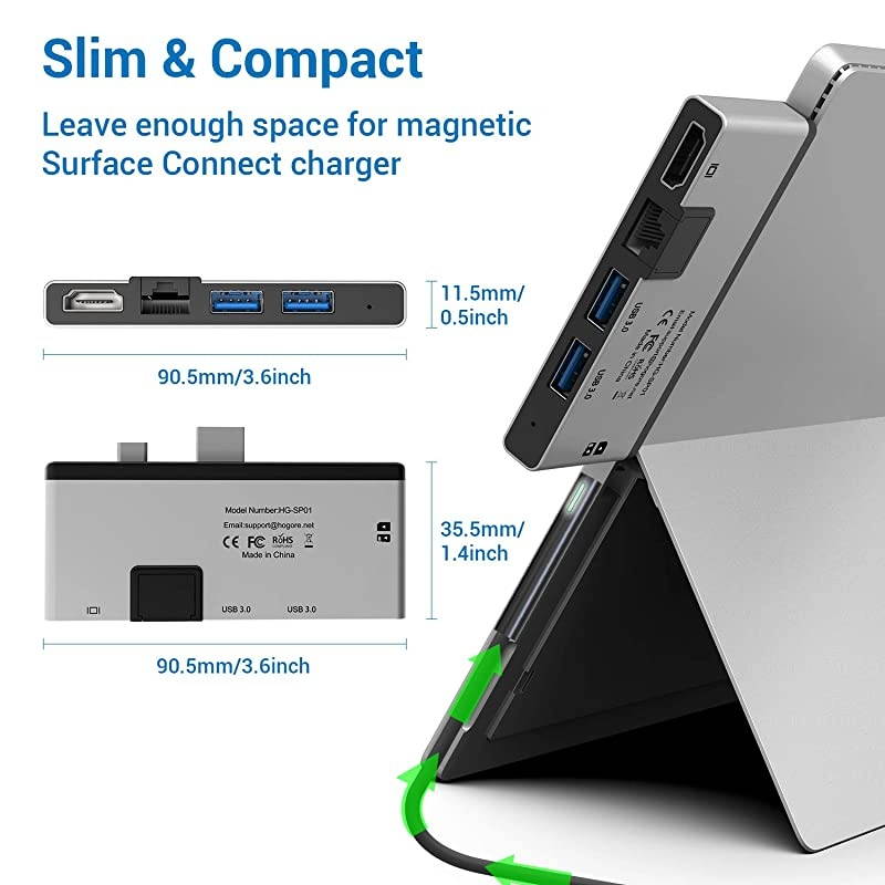 Surface Pro Hub  6in2 Surface Pro 654 Adapter with 4K HDMI 2USB30 Gigabit Ethernet SDTF Card Reader for Microsoft Surface Pro 6 4 5 Accessories Surface Pro Docking Station
