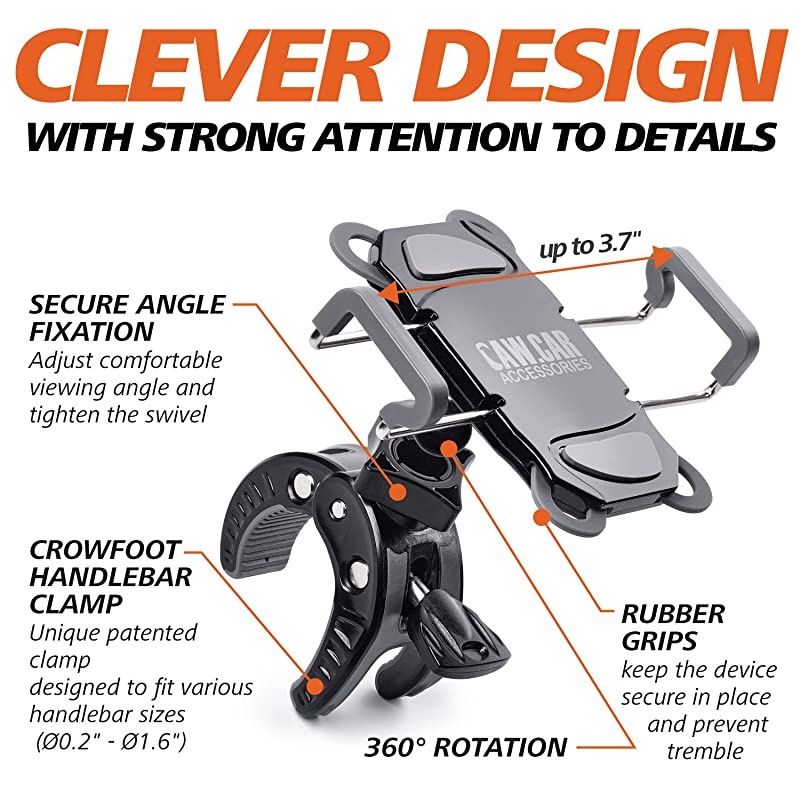 Motorcycle Phone Mount - for iPhone 12 (11, Xr, SE, Max/Plus), Galaxy S20 or Any Cell Phone - Universal ATV, Mountain & Road Bicycle Handlebar Holder. +100 to Safeness & Comfort