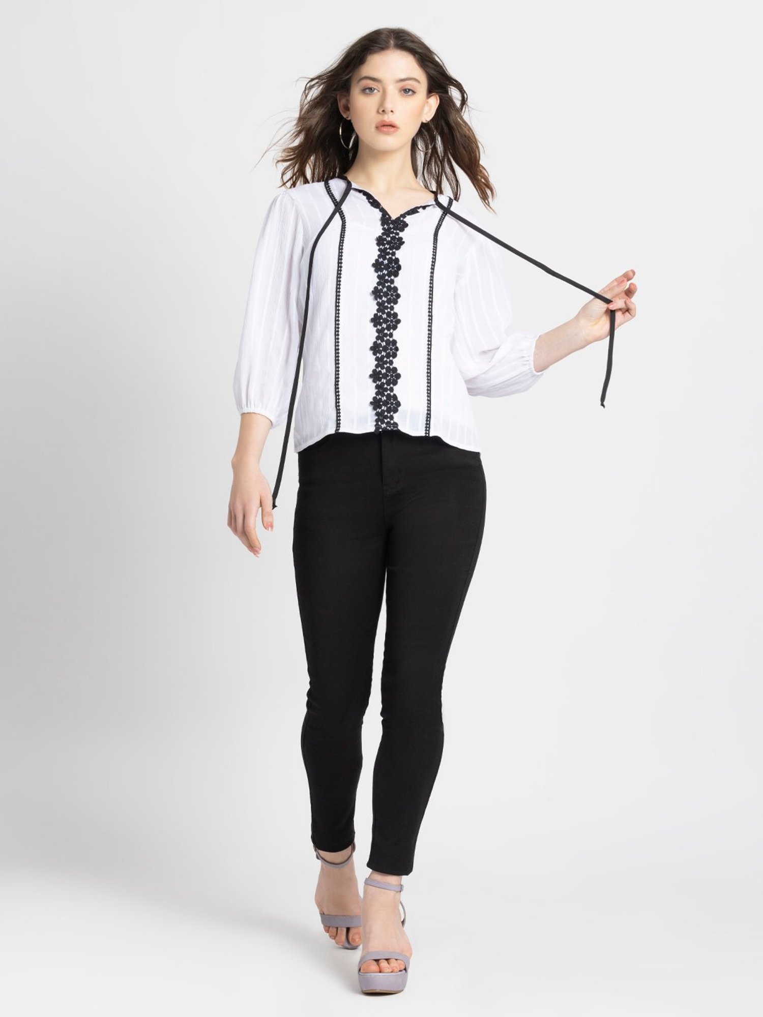 SHAYE White & Black Self Design Top
