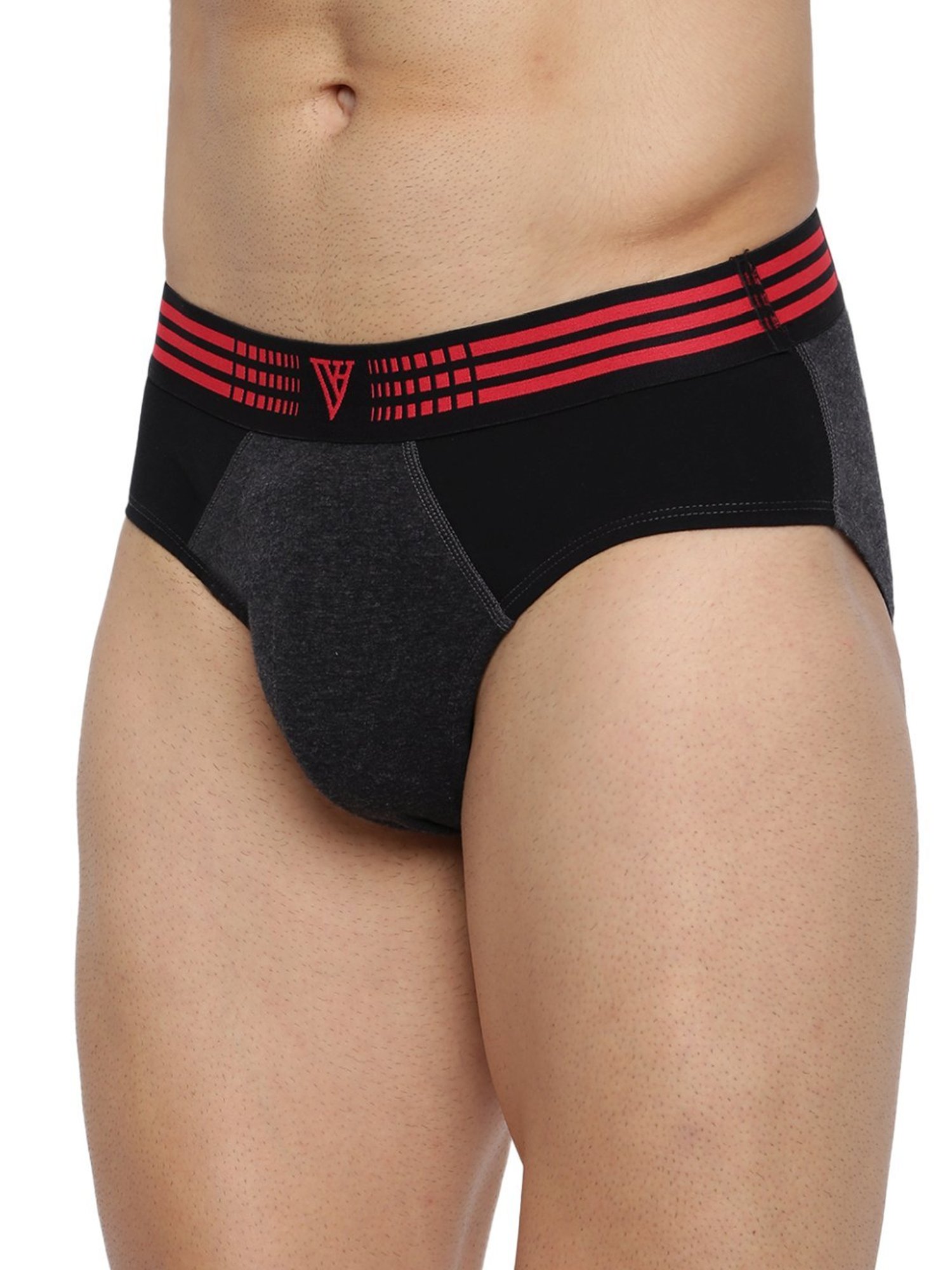 Van Heusen Regular Fit Anti Bacterial Colour Fresh Solid Briefs - Anthra Melange W Pure Black