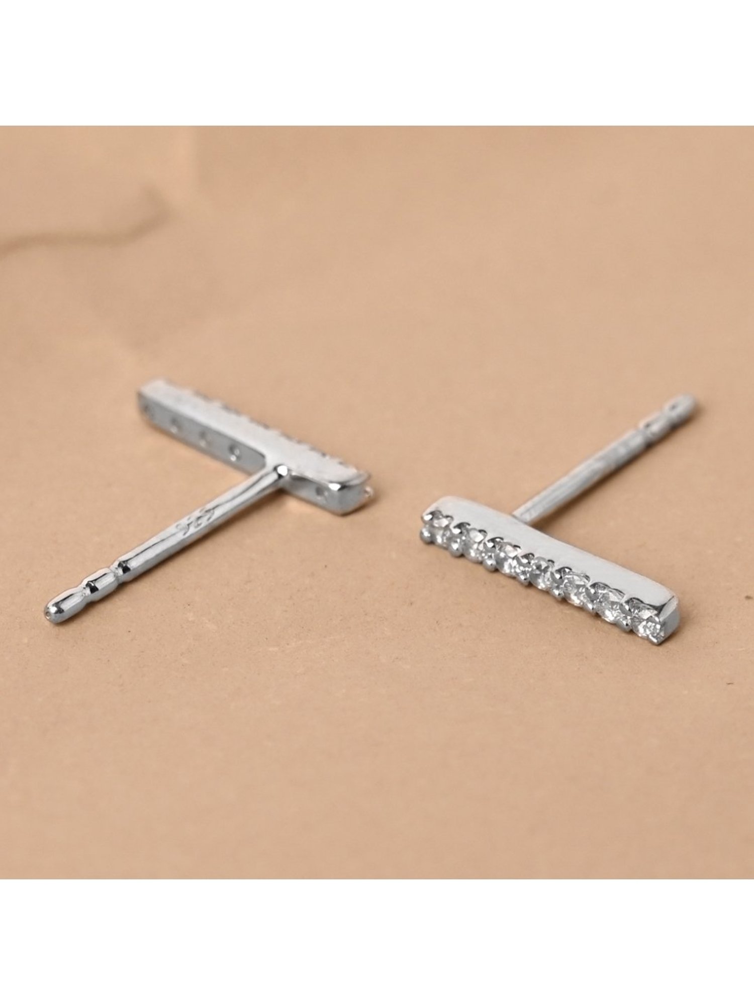 Clara 92.5 Sterling Silver Minimal Daily Wear Bar Stud Earrings for Kids Girls