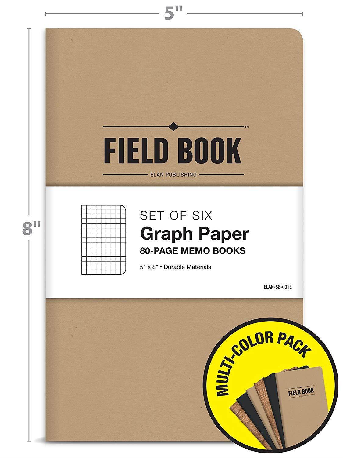 Field Notebook - 5"x8" - Combo Colors - Graph Memo Book - Pack of 6