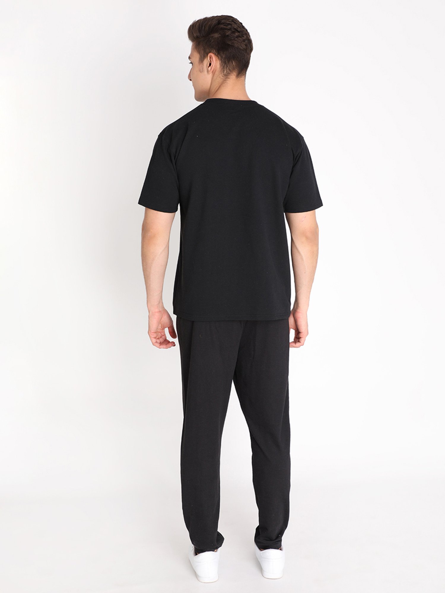 Chkokko Black Loose Fit T-Shirt & Trackpants Set