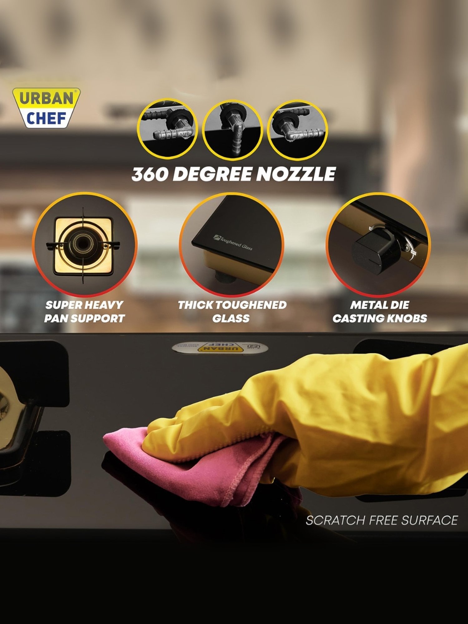 Urban Chef Gas Stove with 3 Burners ( Rose Gold )