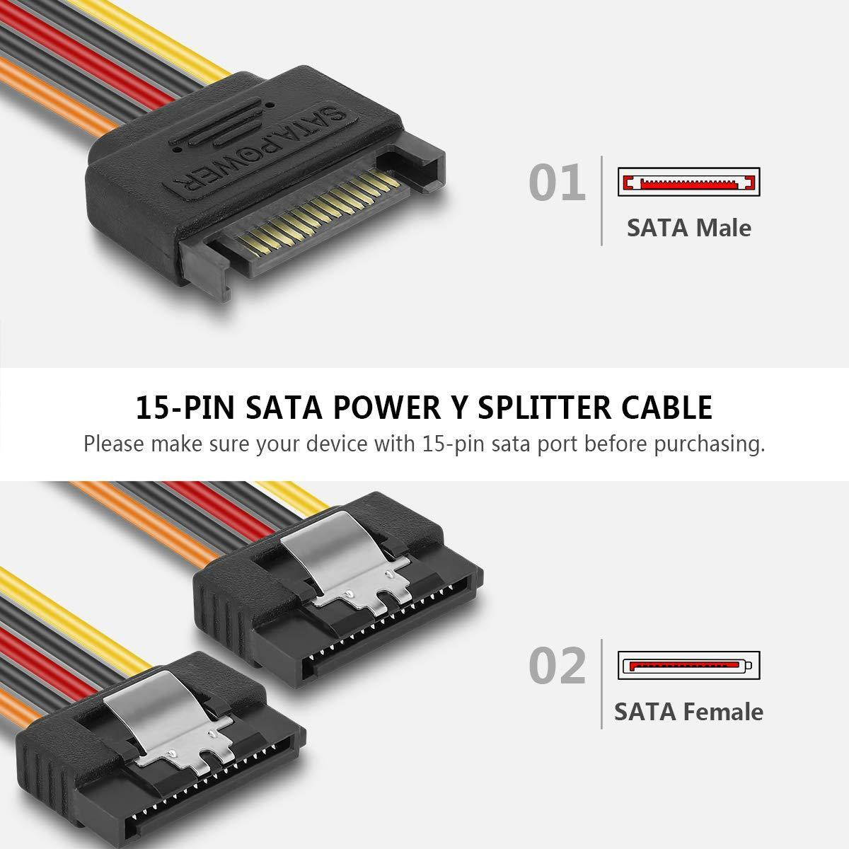 Benfei 15 Pin SATA Power Y-Splitter Cable 8 Inches - 2 Pack