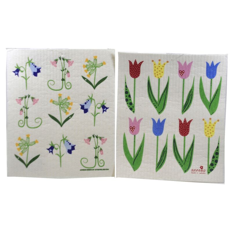 Swedish Dish Cloth 7.75" Tulips & Flowers Of Sweden Eco-Friendly Absorbant  -  Dish Cloth