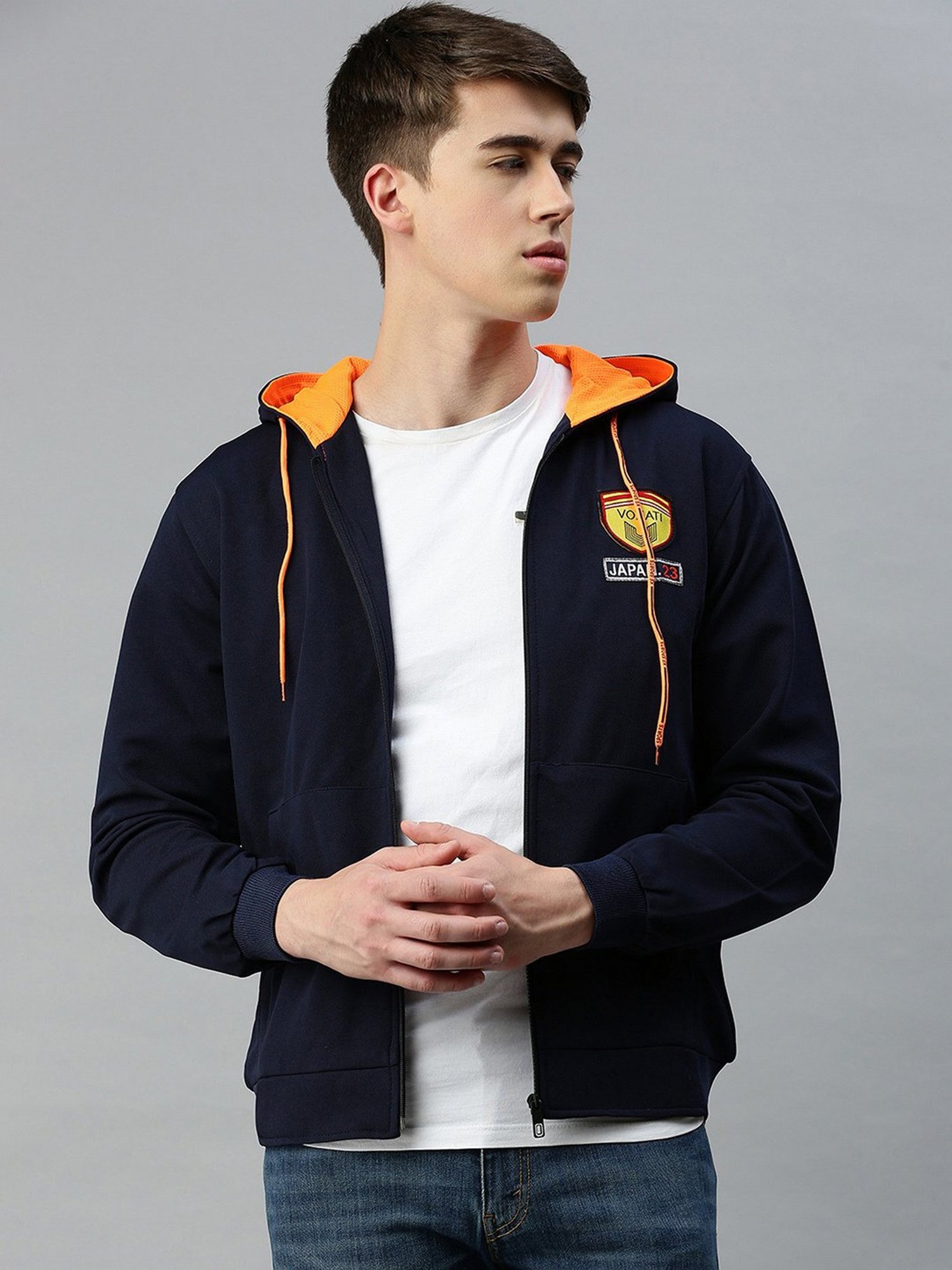 VOXATI Navy Regular Fit Hooded Jacket