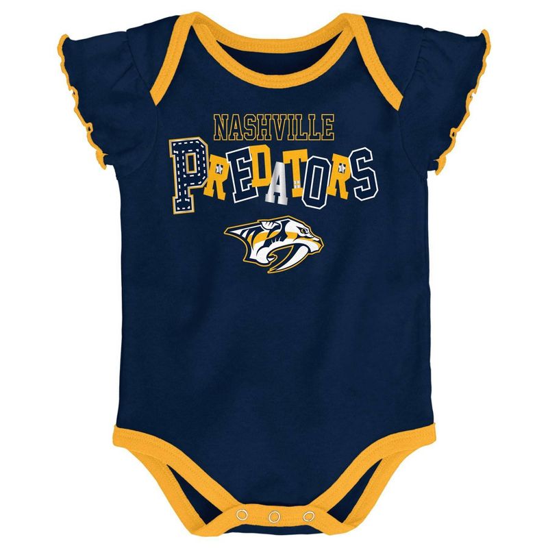 NHL Nashville Predators Girls' Winning Goal 3pk Body Suit Set - 18M