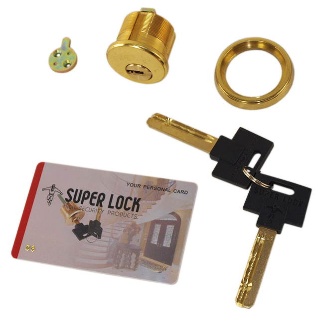 Super Lock (Like MUL-T-LOCK), Solid Replacement 1" Mortise Cylinder Lock, Polished Brass US3, HIGH SECURITY, 006 KEYWAY
