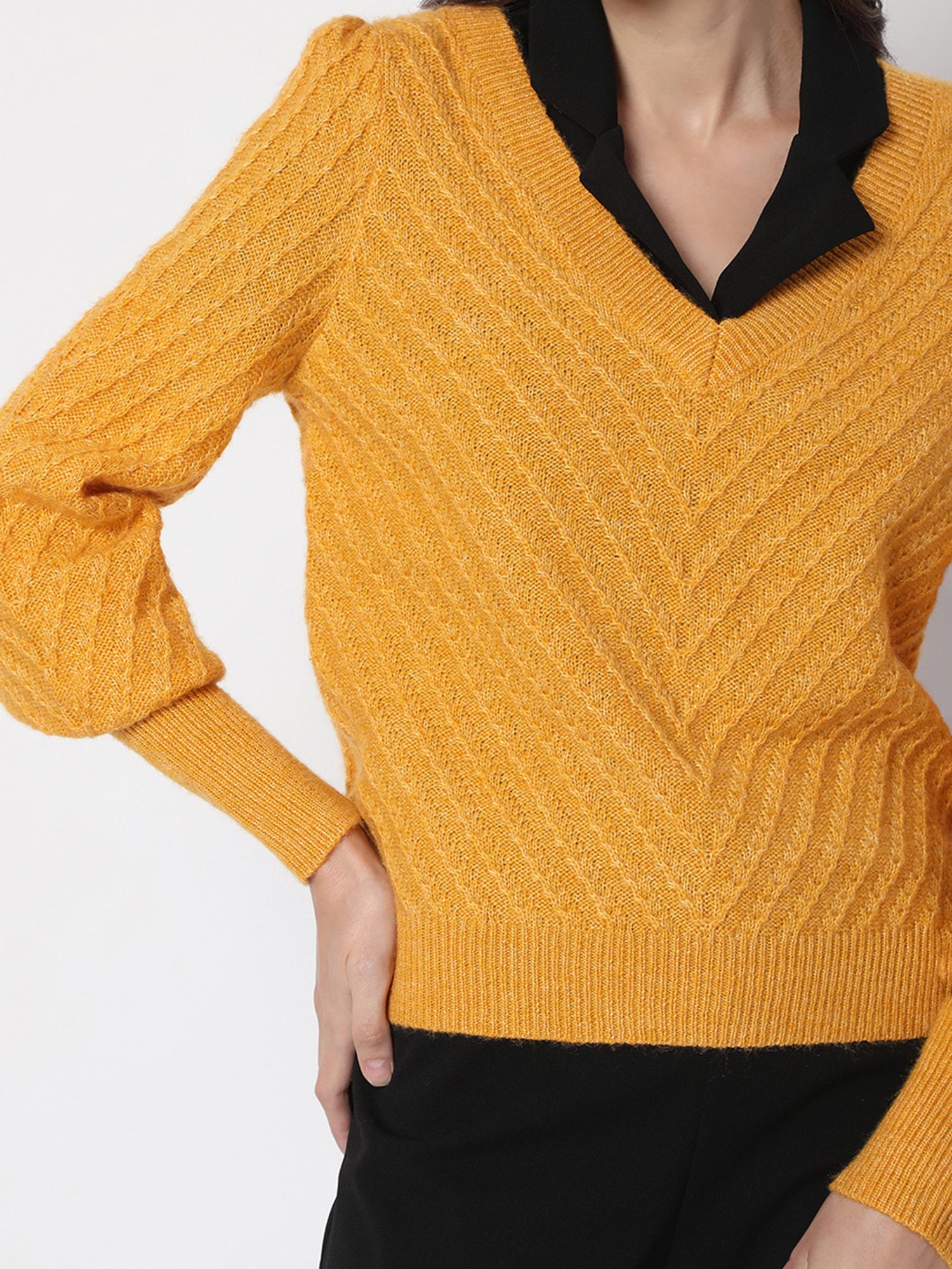Vero Moda Yellow Self Design Sweater
