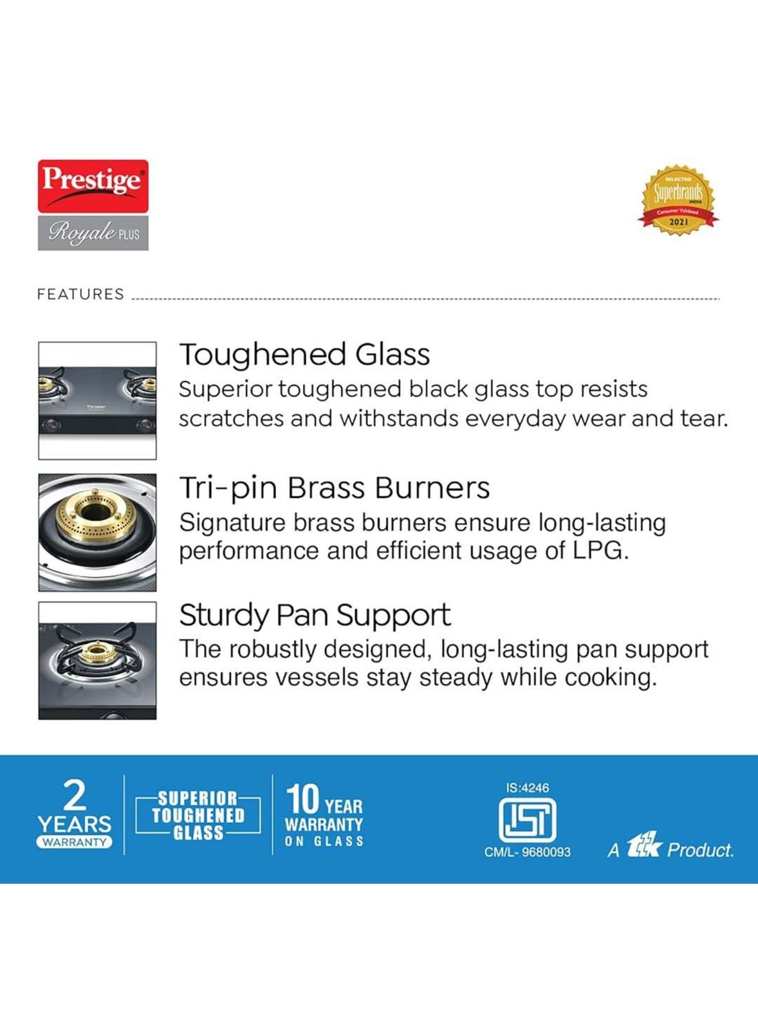 Pigeon Blackline Smart Black Glass Manual Gas Stove (2 Burners)