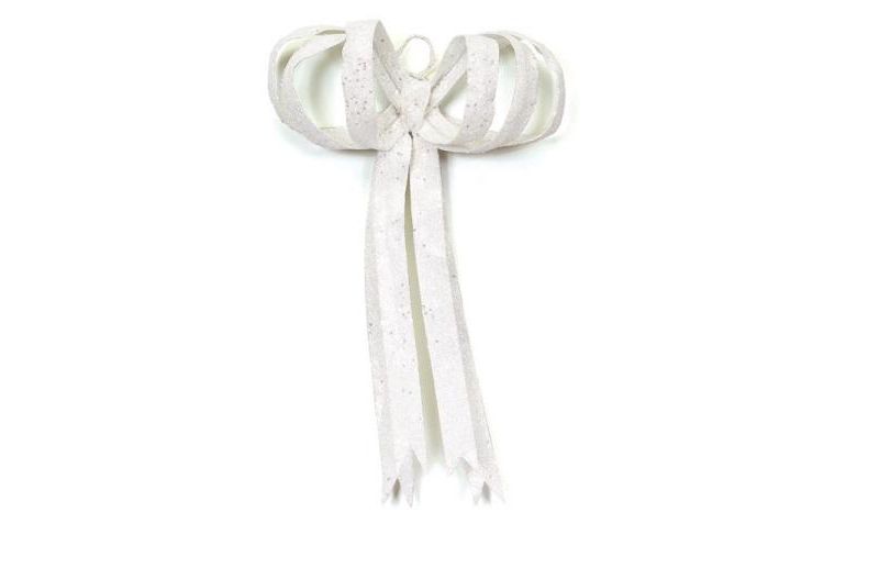 Diva At Home 16" Glitter Drenched White Bow Christmas Decoration