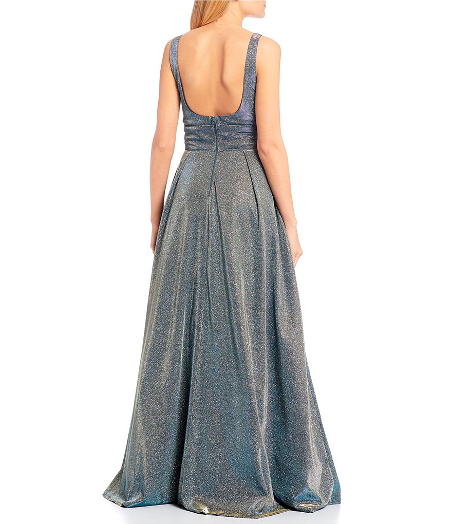 Sequin Hearts Sleeveless Square-Neck Iridescent Shine Ball Gown