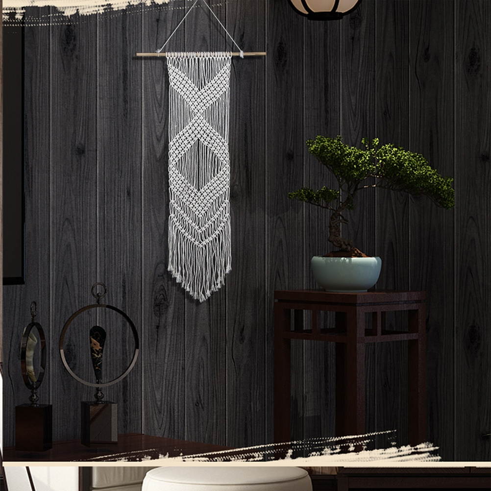 Bohemian Hollow-out Handmade Cotton Tassel Tapestry Dream Catcher Wall Hanging Catcher Ornament Craft Indoor Home Hanging Decor (Beige 90 X 25CM)