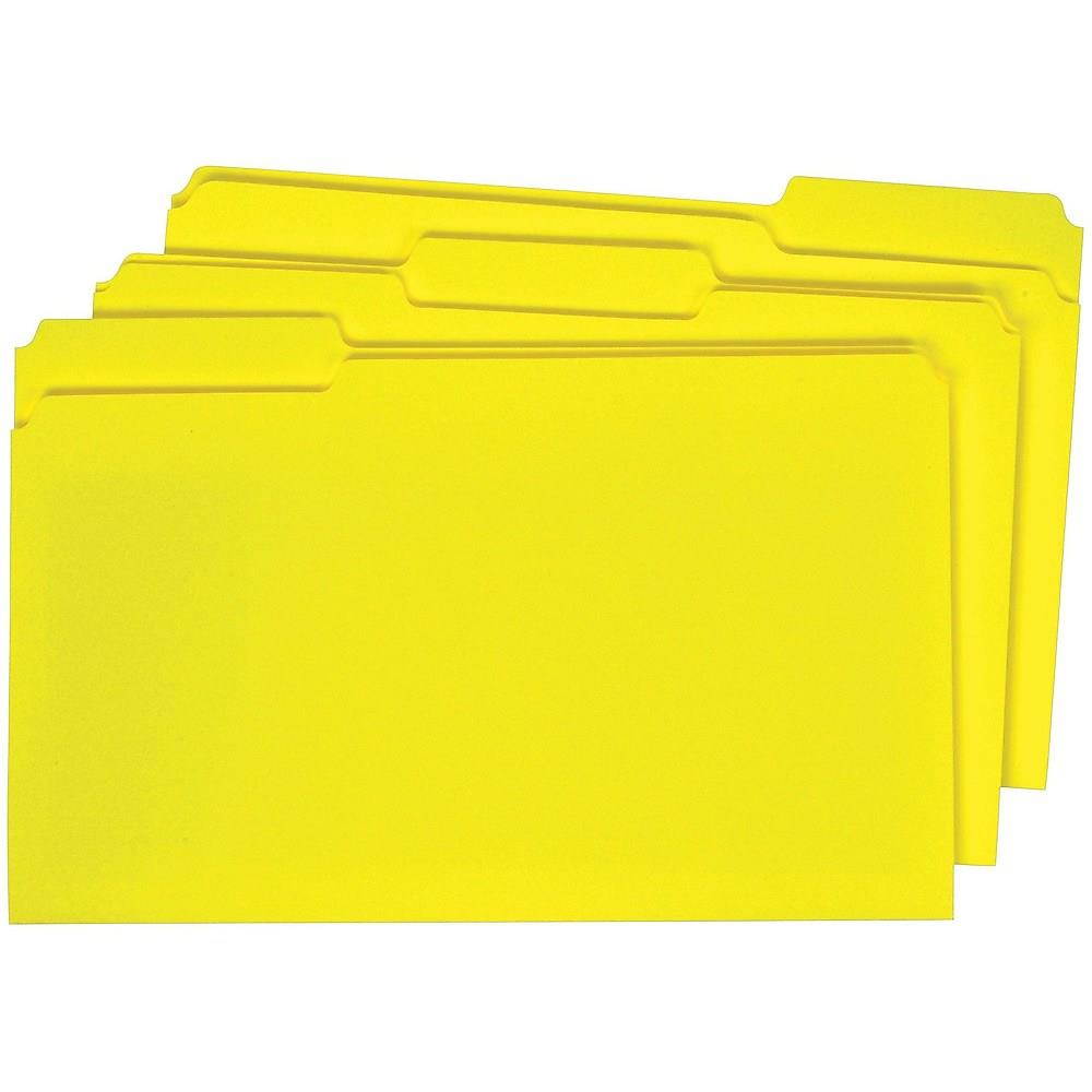 Staples Colored Top-Tab File Folders 3 Tab Yellow Legal Size 100/Pack TR224576