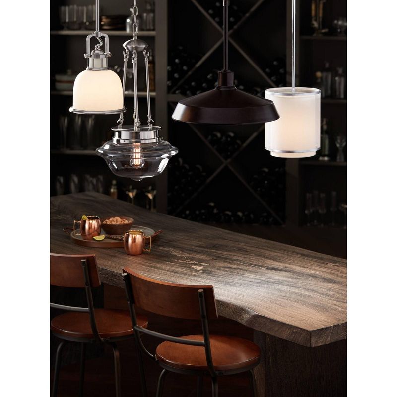 Franklin Iron Works Warm Bronze Pendant Light 15" Wide Farmhouse Industrial Inverted Flat Bowl Shade Fixture for Kitchen Island