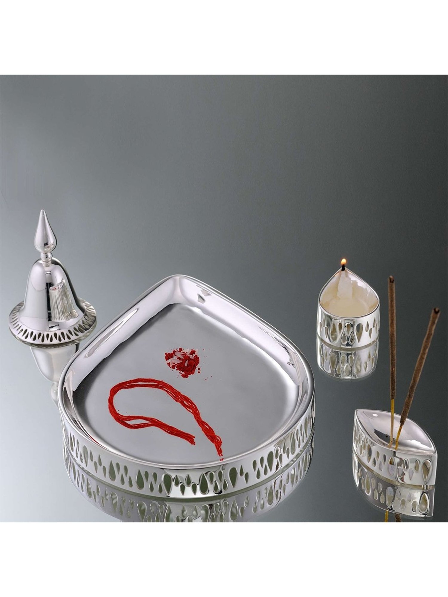 Episode Silver Plated Pooja Thali Divine Drop with Set