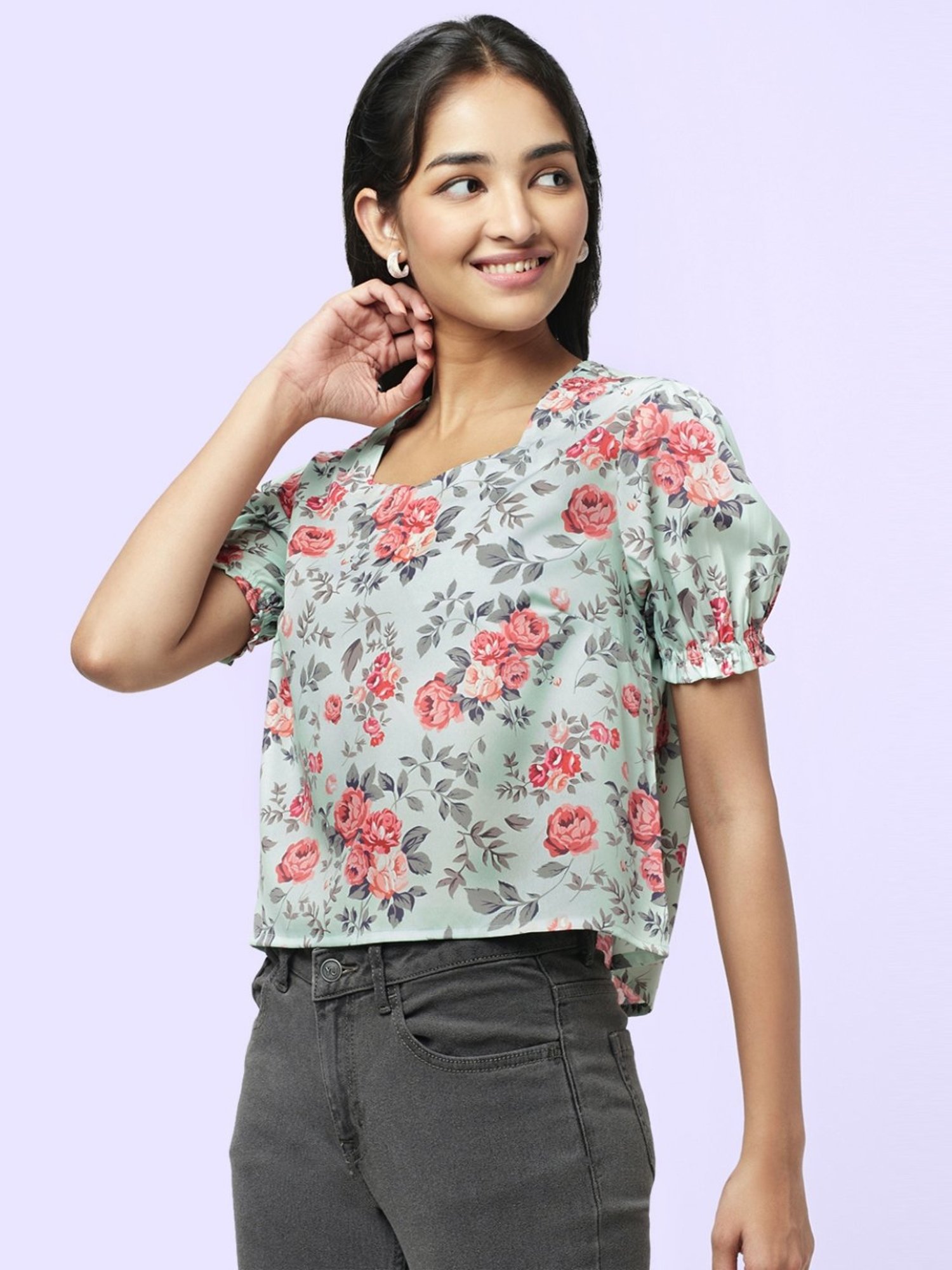 YU by Pantaloons Green Printed Top