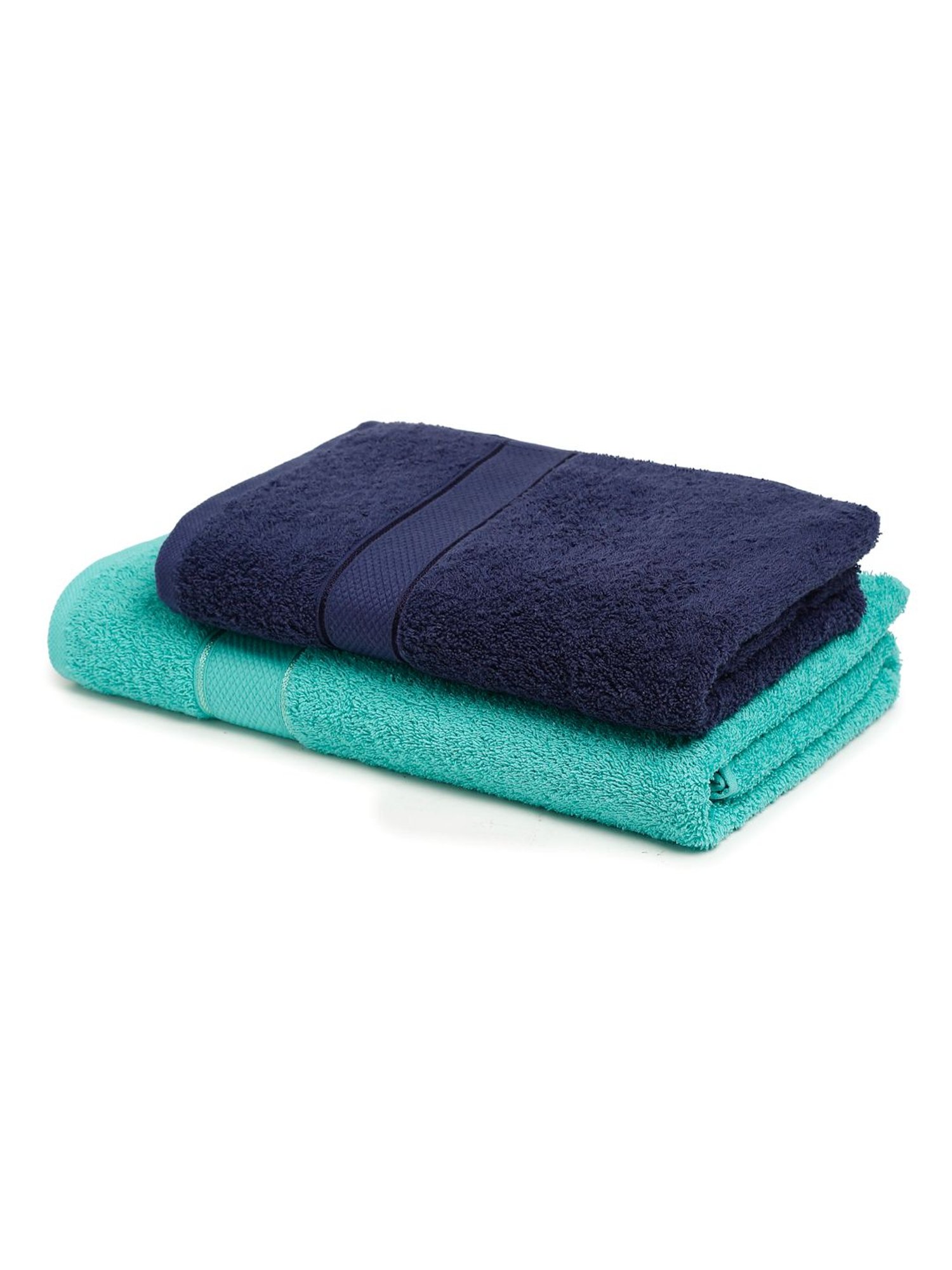 Creeva Sea Green & Navy 525 GSM Cotton Bath Towel Set of 2