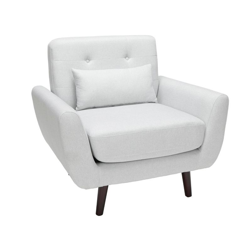 Tufted Fabric Mid-Century Modern Accent Chair with Arms and Lumbar Support Pillow & Walnut Legs Light Gray - OFM