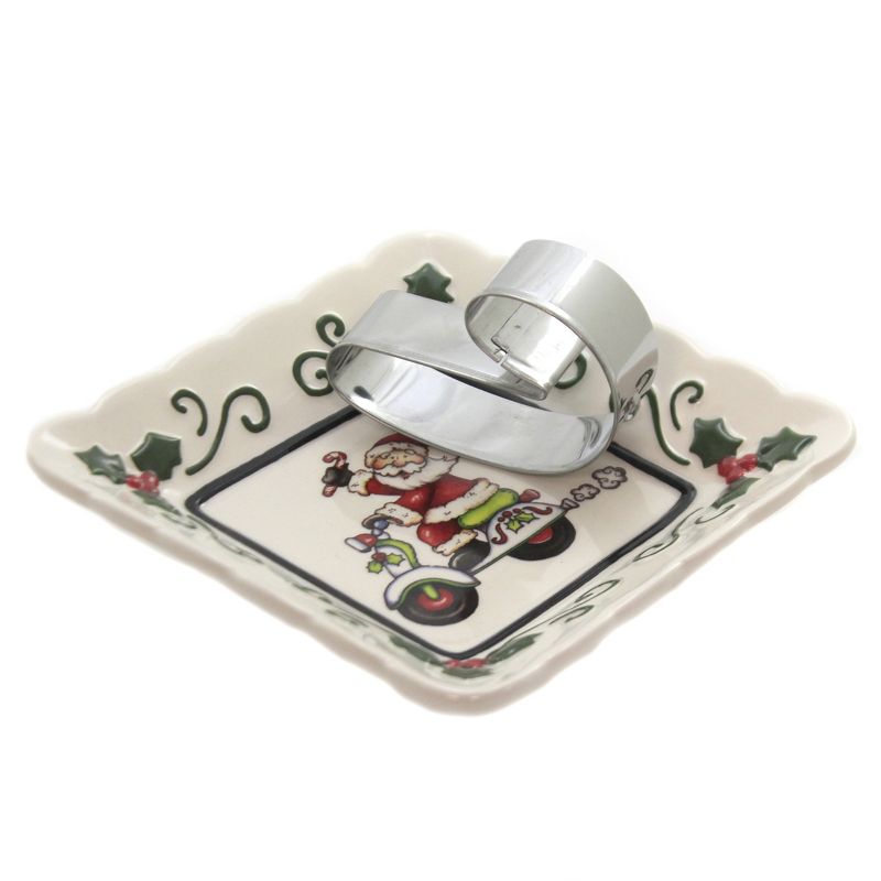 Tabletop 5.5" Santa On Scooter Square Dish Ivy Candy Nut Cookie Cutter Cosmos Gifts Corp.  -  Serving Platters