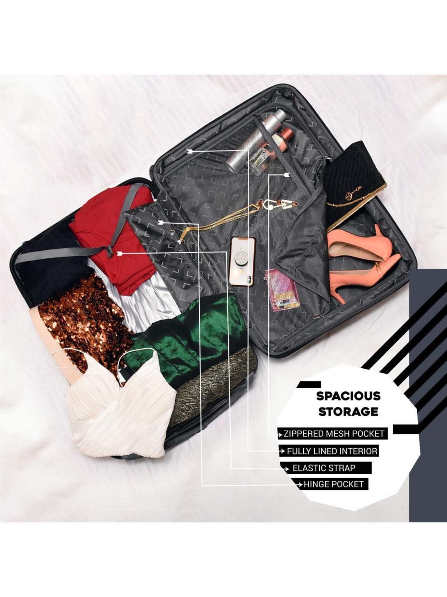 Nasher Miles Fifth Avenue Expander Hard-Side Polycarbonate Set of 2 Black Trolley Bag(65&75cm)