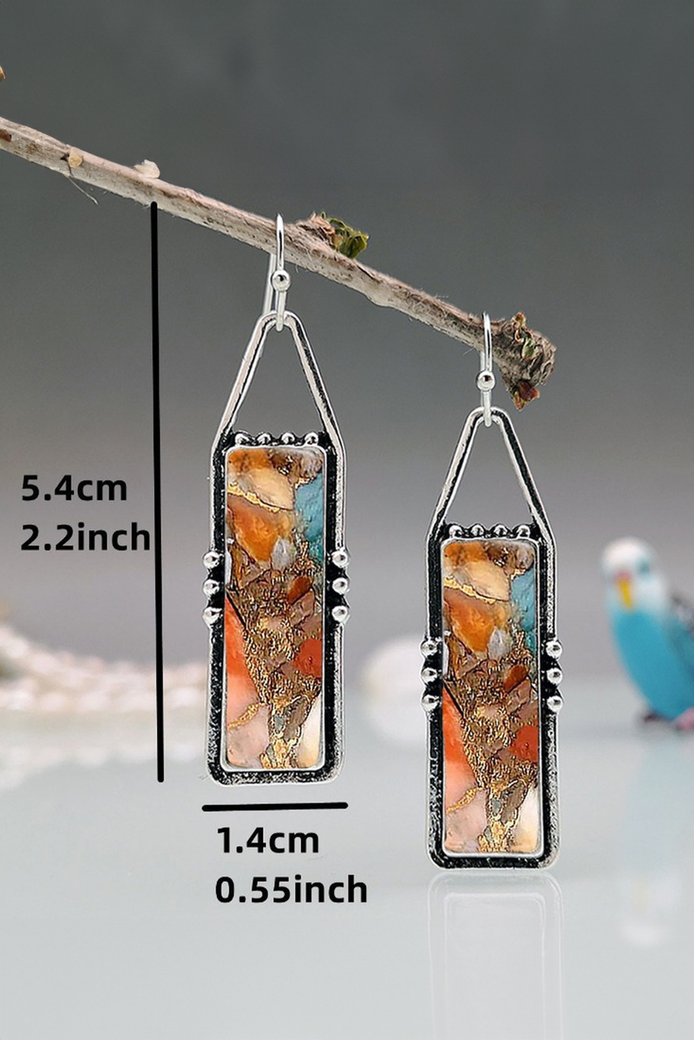 Khaki Hollow Out Wooden Chip Round Drop Earrings