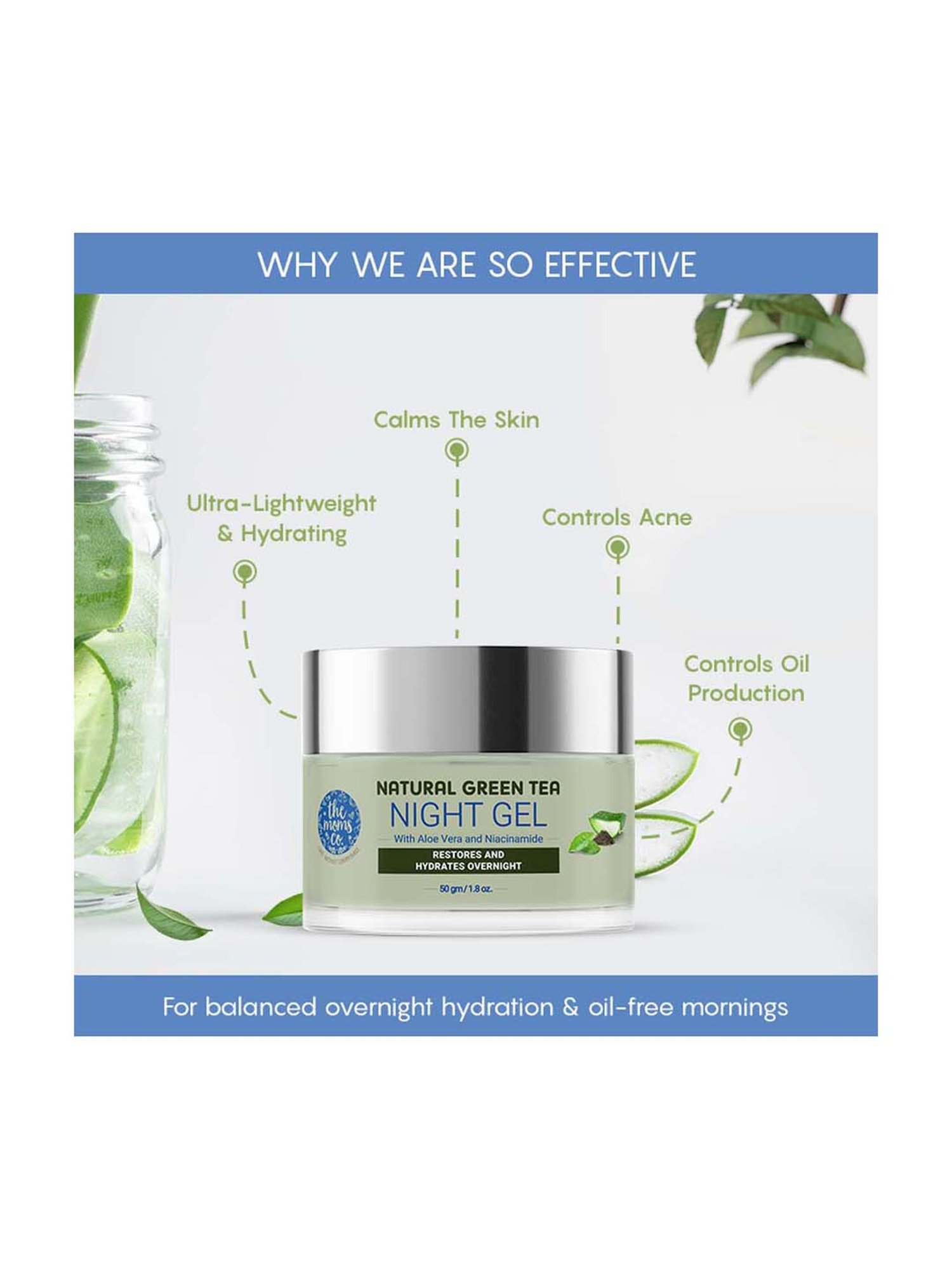 The Moms Co. Natural Green Tea Night Gel with Mono Carton - 50 gm