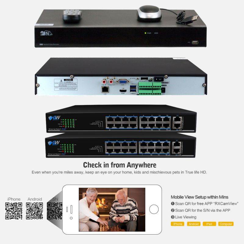 GW Security 2-Way Audio Floodlight 5.0 Megapixel PoE Security Camera System, 8 Channel 4K NVR with 4 x 5MP Full-time Color Night Vision IP Camera, Thermal PIR Heat & Motion Sensing, Two Way Talk