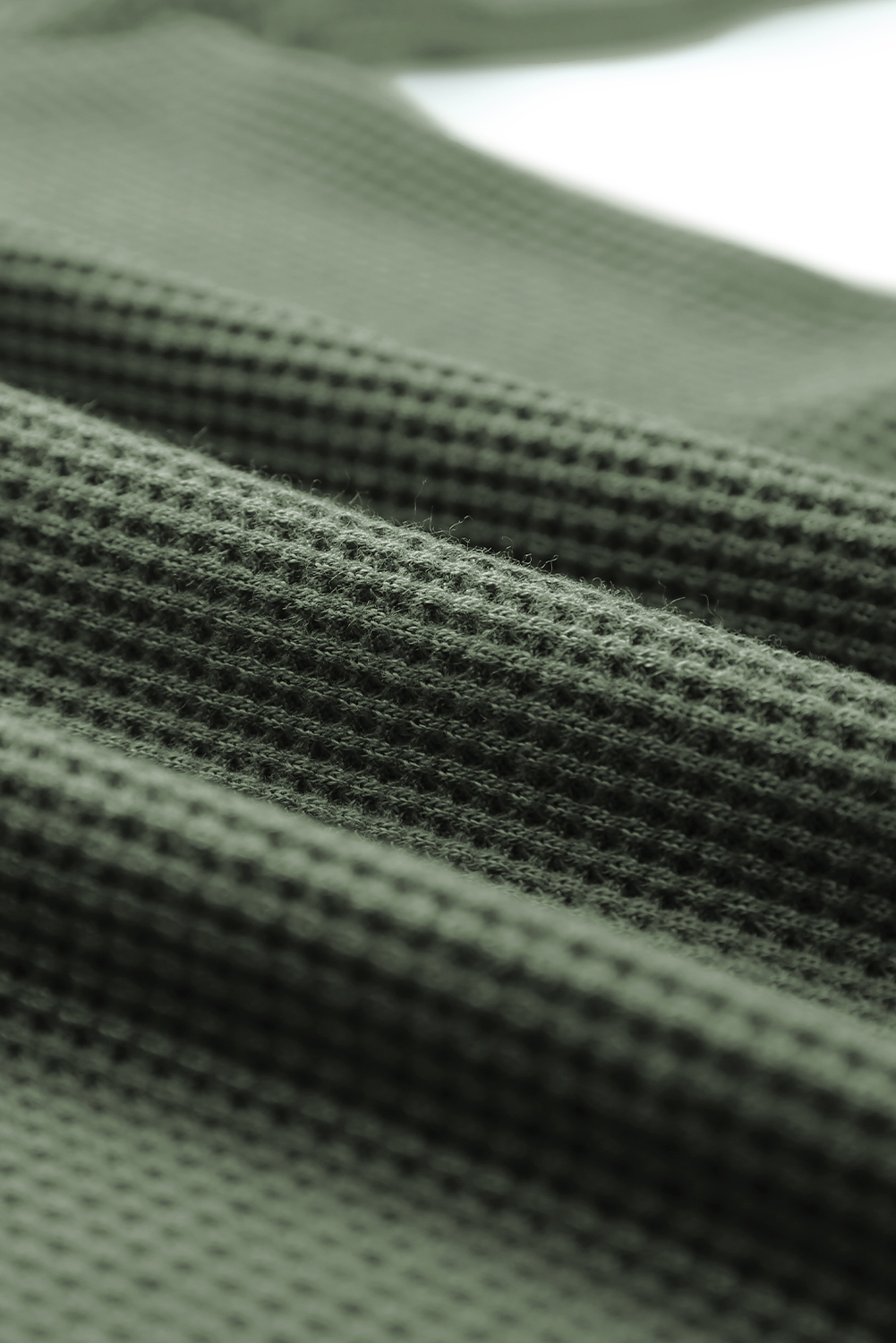 Green Plain Waffle Knit Bishop Sleeve Square Neck Top