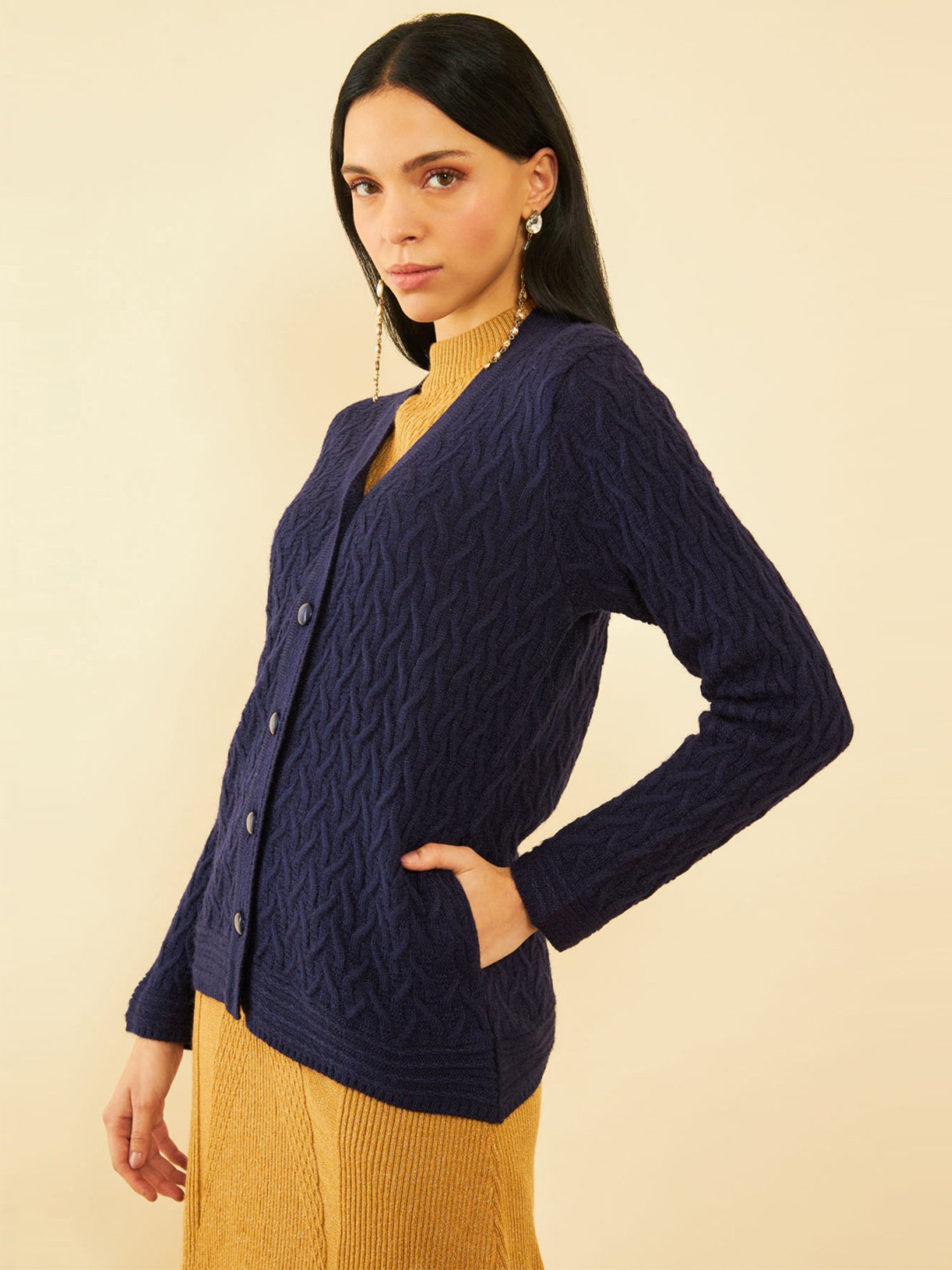 Soch Navy Self Pattern Cardigan