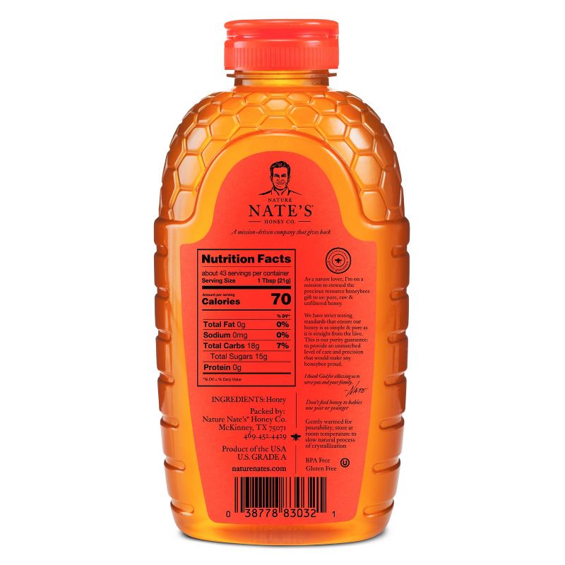 Nature Nate's 100% Pure Raw Unfiltered Honey – 32oz