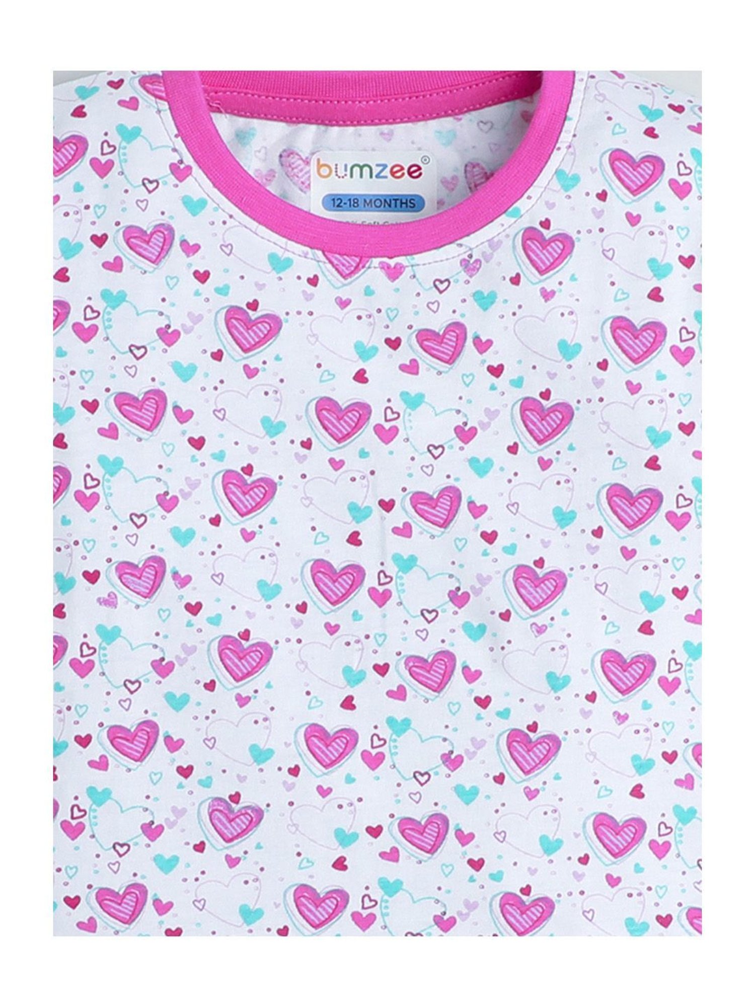 Bumzee Kids White & Pink Printed T-Shirt with Shorts