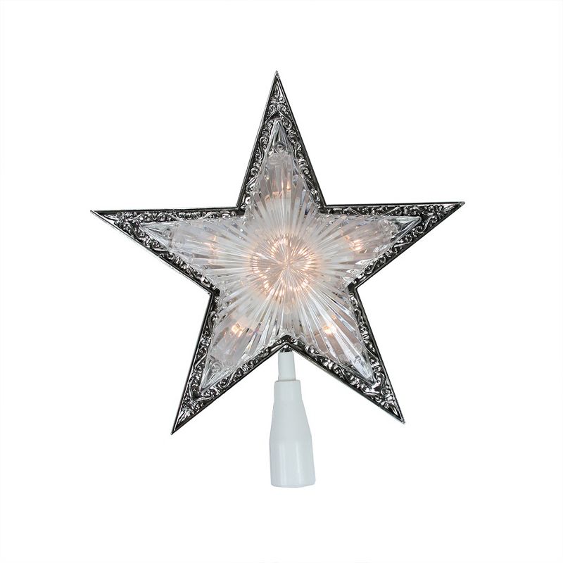 Penn 10" Lighted Clear and Silver Colored Crystal Star Christmas Tree Topper - Clear Lights