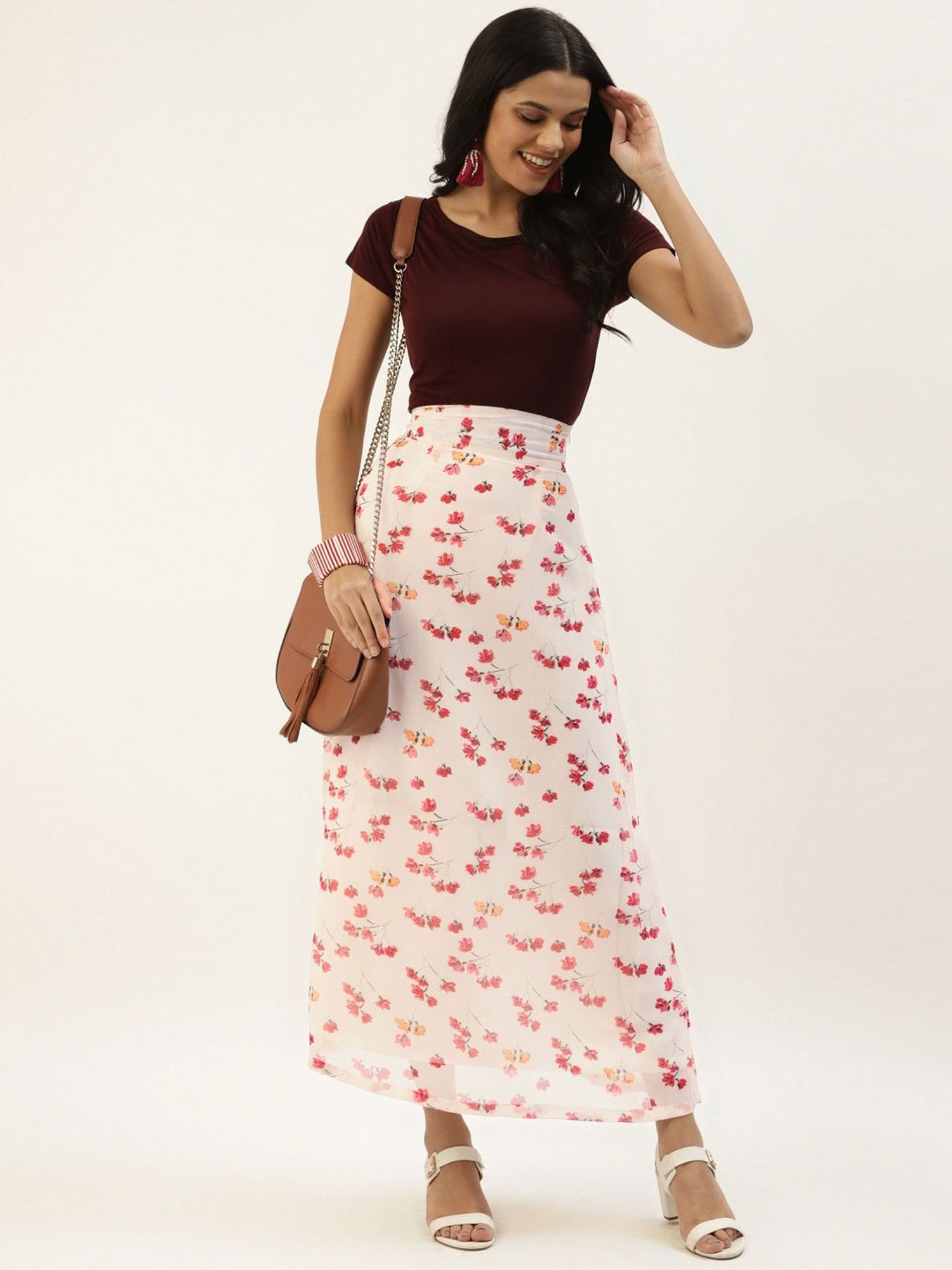 Belle Fille White Floral Print Skirt