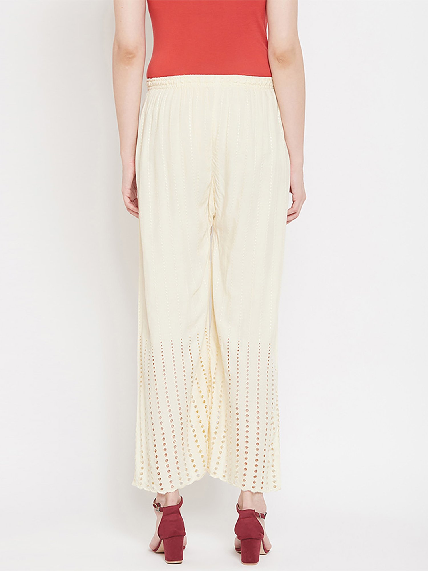 Castle Cream Embroidered Palazzos