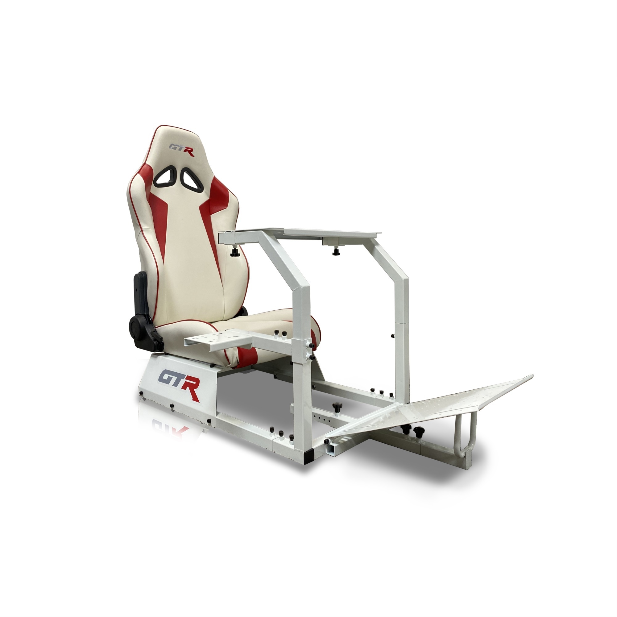 GTR Simulator GTA-WHT-S105LBK GTA Model Racing Simulator White Frame with Black Real Racing Seat, Driving Simulator Cockpit Gaming Chair with Gear Shifter Mount