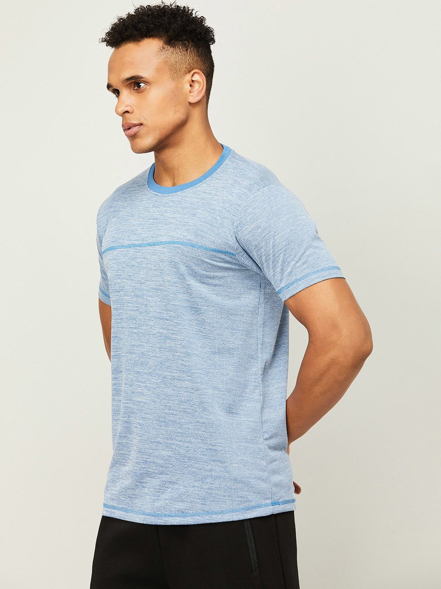 Fame Forever by Lifestyle Blue Regular Fit Texture Sports T-Shirt