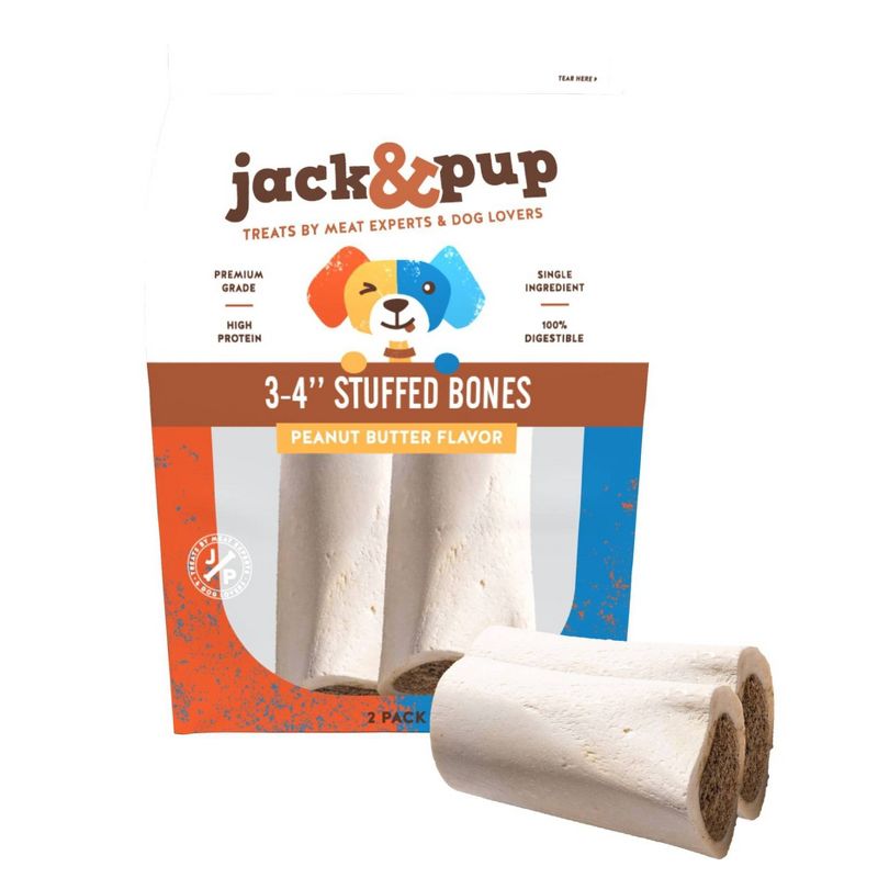 Jack&Pup Peanut Butter Stuffed Bone Dog Treats - 2pk