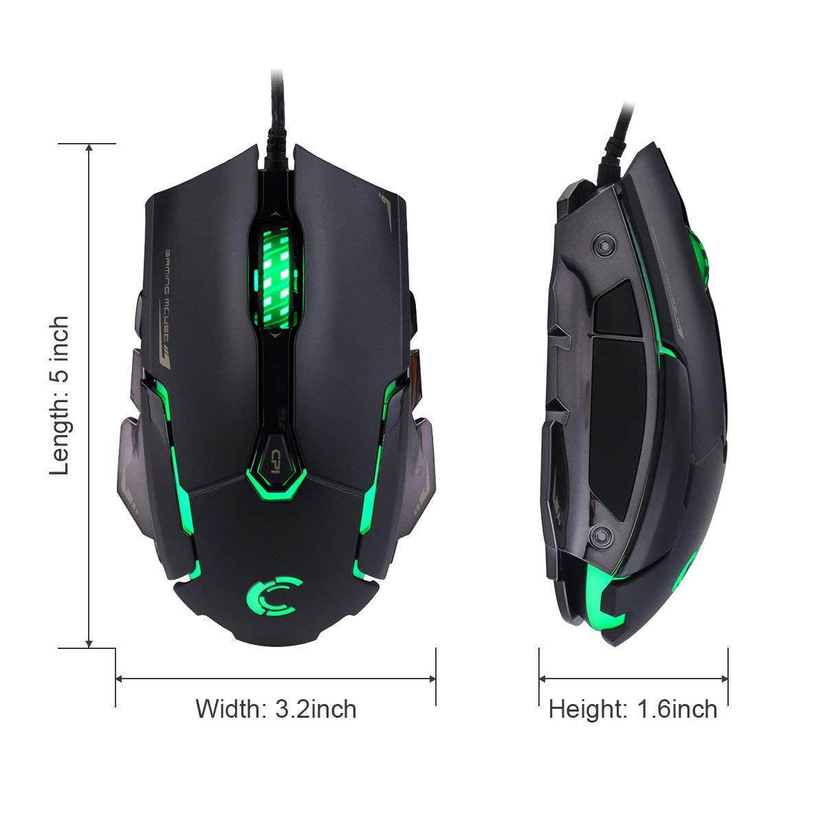 Comanro DM004 LED Rainbow Breathing Color 6 Buttons USB Wired Gaming Mouse for Pro Gamers with Micro Switch(DPI 500/1500/2000/3500)
