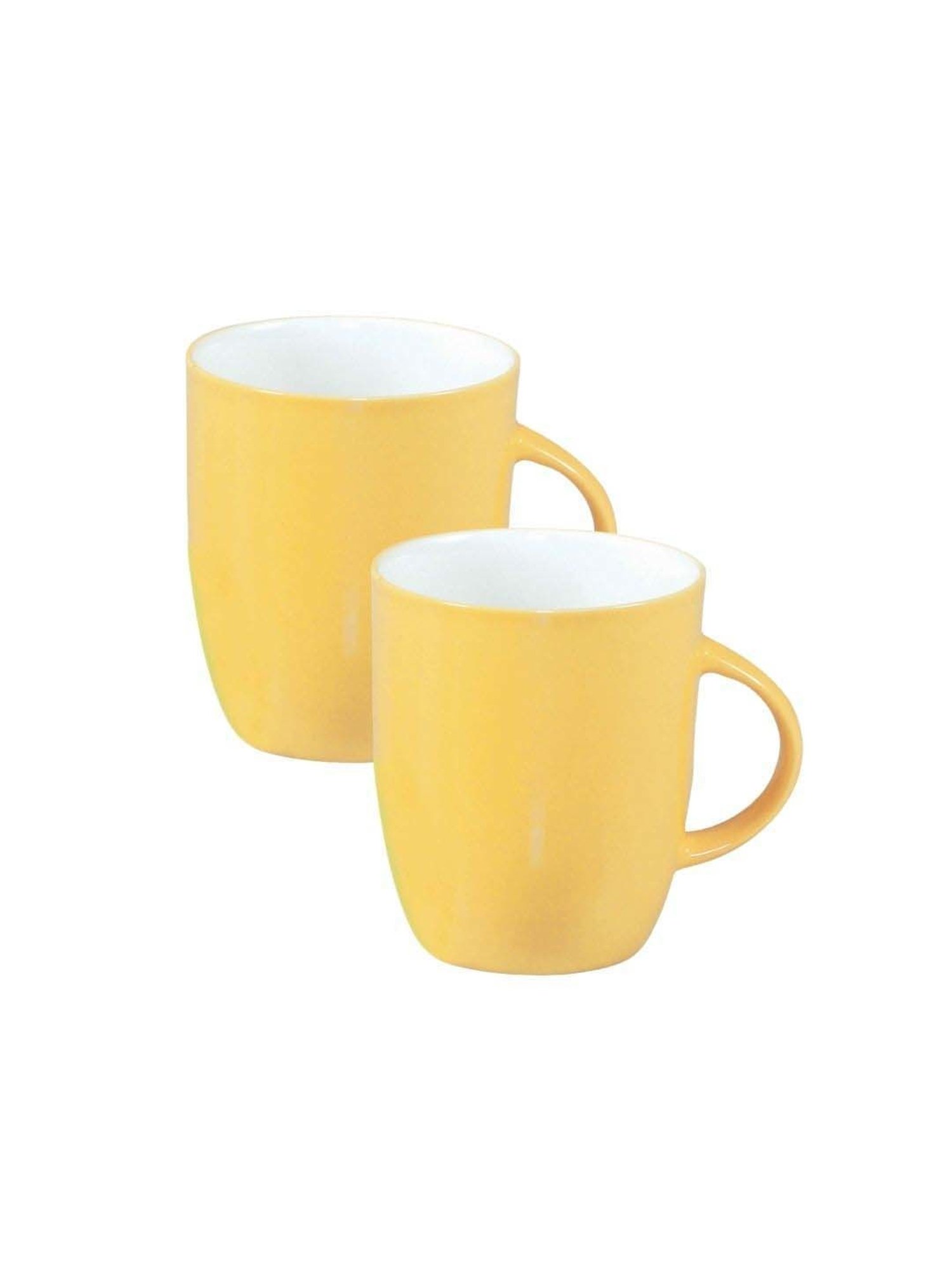 Clay Craft Light Yellow & White Ceramic 8.2 cm Milk Mug (0.34 L) - Set of 2