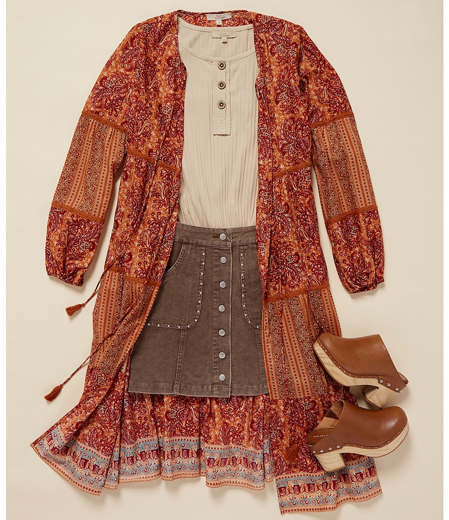 C&V Chelsea & Violet Mixed Print Tie Front Duster