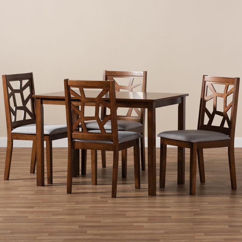 5pc Abilene Walnut Finished Dining Set Gray/Brown - Baxton Studio