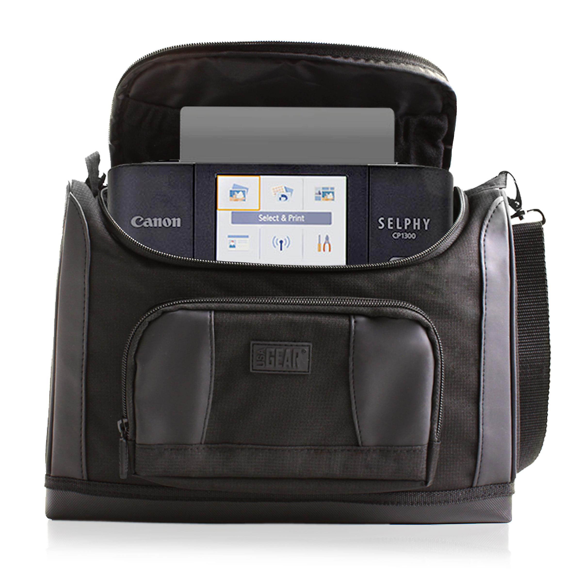 USA Gear S7 Pro Portable Photo Printer Carrying Case and Messenger Travel Bag for Canon SELPHY CP1300 / CP1200 / CP900, Kodak Dock & Kodak Mini, Instax Share SP-3 & SP-2, HP Sprocket, & more (Black)