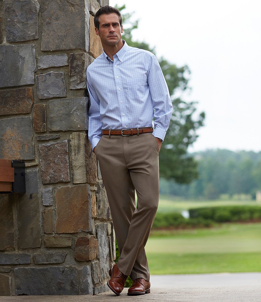 Roundtree & Yorke TravelSmart Luxury Gabardine Ultimate Comfort Classic Fit Flat Front Non-Iron Dress Pants