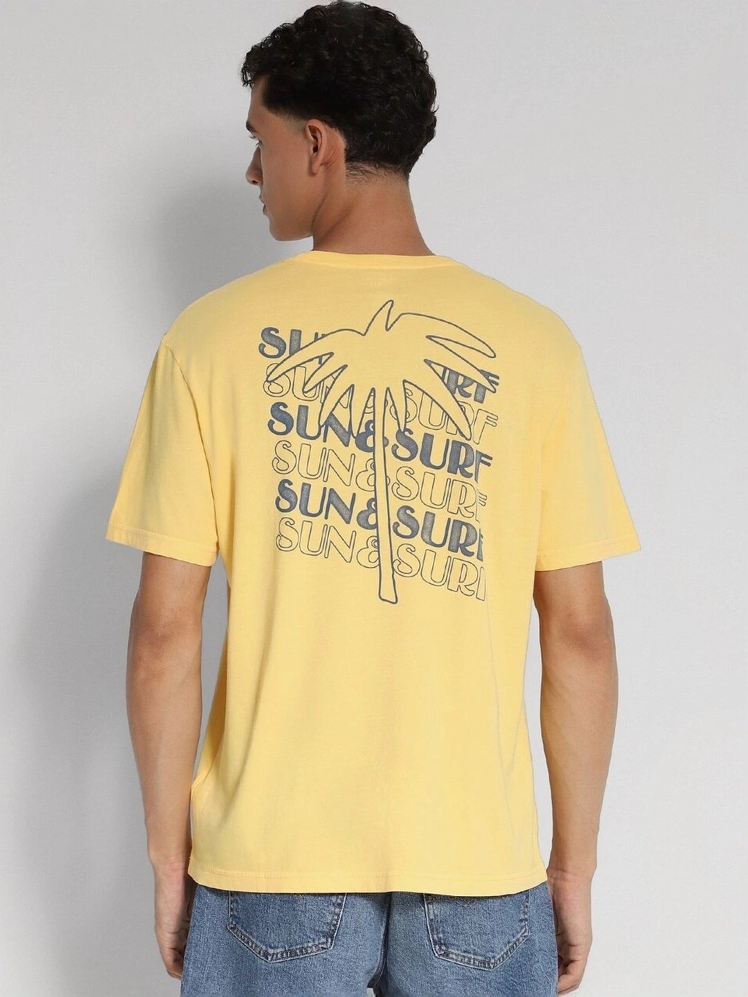 American Eagle Yellow Cotton Regular Fit Printed T-Shirt