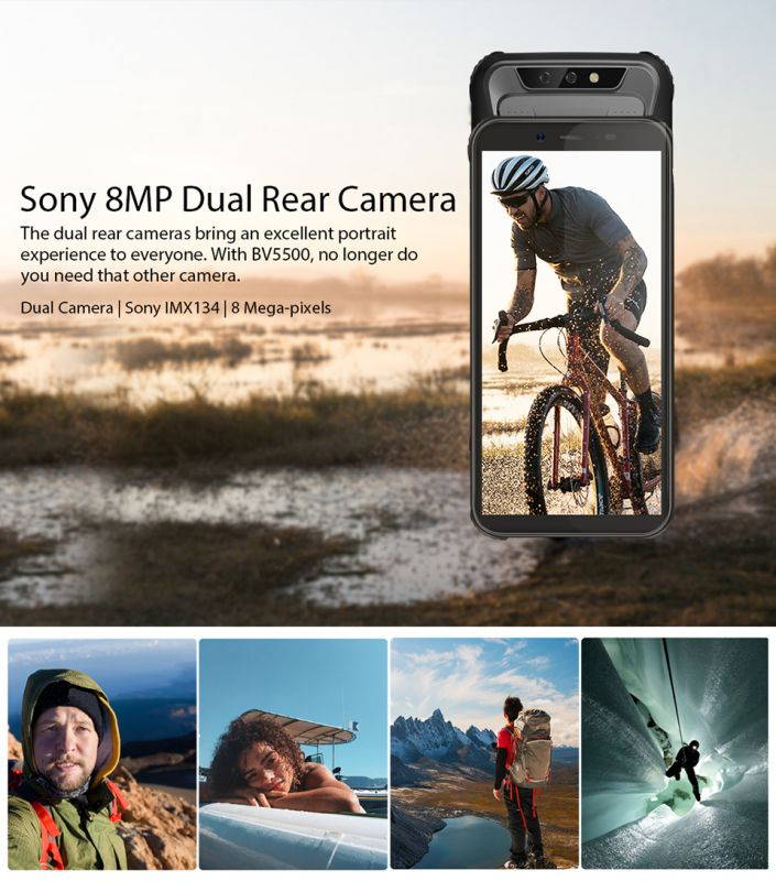BV5500 IP68 Waterproof Mobile Phone Dual SIM Rugged Smartphone MTK6580P 3GB+16GB 5.5" 18:9 Screen 4400mAh Android 8.1