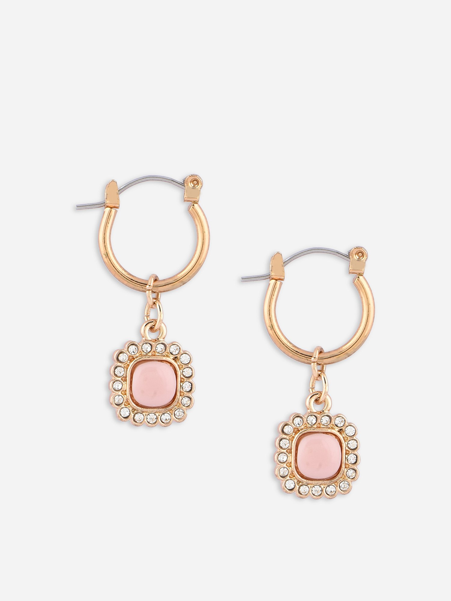Toniq Pink Gold-Plated Square CZ Stone Studded Drop Earrings for Women