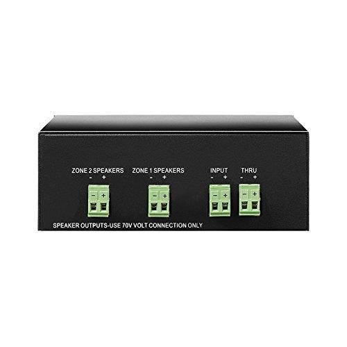 SS2V70 Mono 70V 2-Zone Brushed Aluminum Finish Speaker Selector with 2X Built-in 100W Volume Controls and Straight Pass Thru Output - OSD Audio