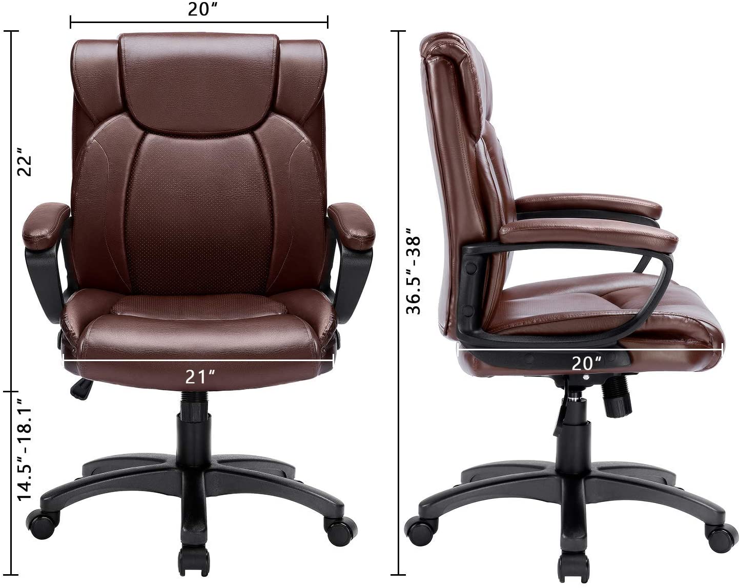 BOSSIN Mid-Back Executive Office Chair Leather Computer Desk Chair with Armrest,Swivel Ergonomic Task Chair with Lumbar Support,Thick Padded Rolling Chair for Adults (Mid-Back, Black)